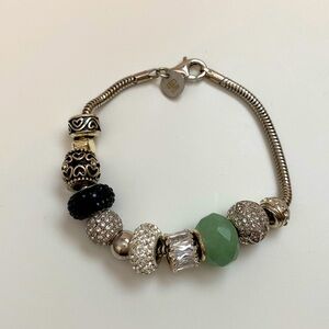 Bracelet Charm Bead 925 Silver Italy Round & Hearts Sparkly Dazzle